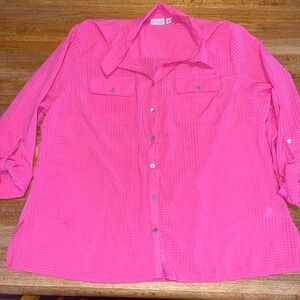 Kim Rogers Curvy Women 2XL Neon Pink Plaid Texture Button-Up Roll Tab Shirt